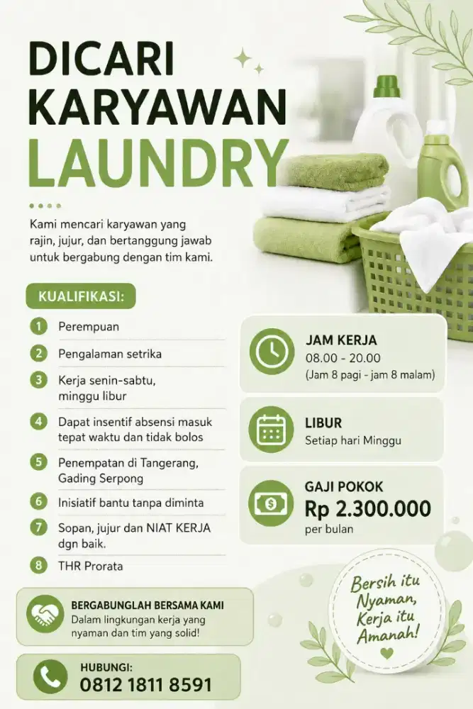 Lowongan FULL TIME LAUNDRY