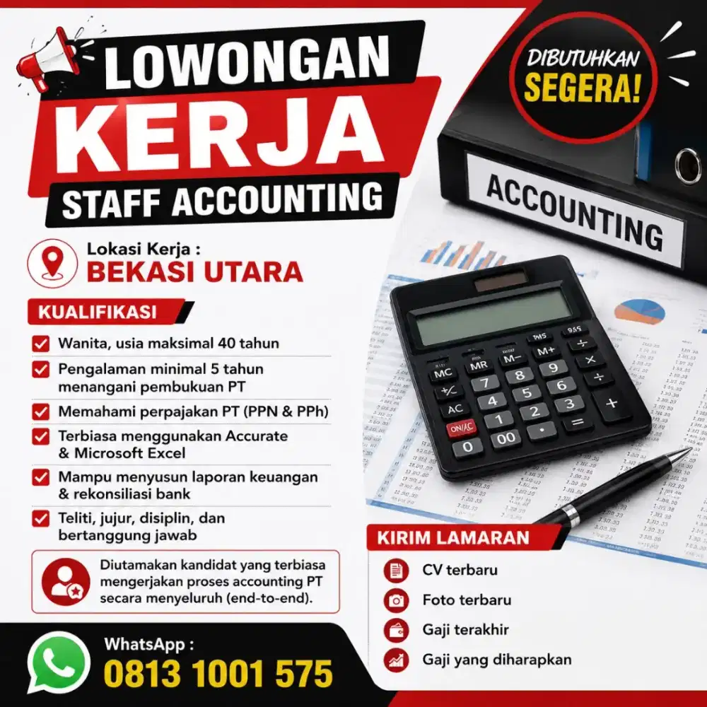 Lowongan kerja setaff accounting.  WhatsApp