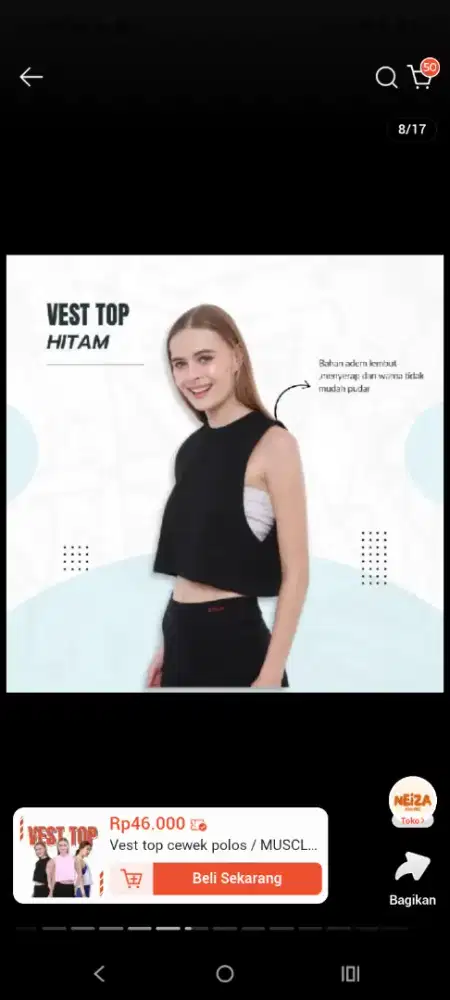 Vest top dewasa katun combed