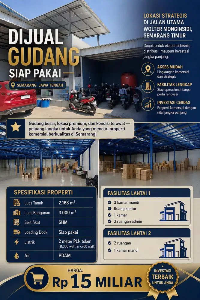 GUDANG WOLTER MONGINSIDI LUAS UNTUNG INVESTASI 3000m