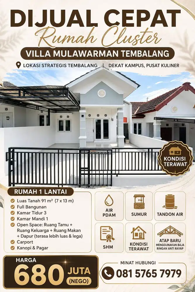 VILLA MULAWARMAN TEMBALANG 1LT/91m MURAH SEGERA DIBAWAH HARGA PASAR
