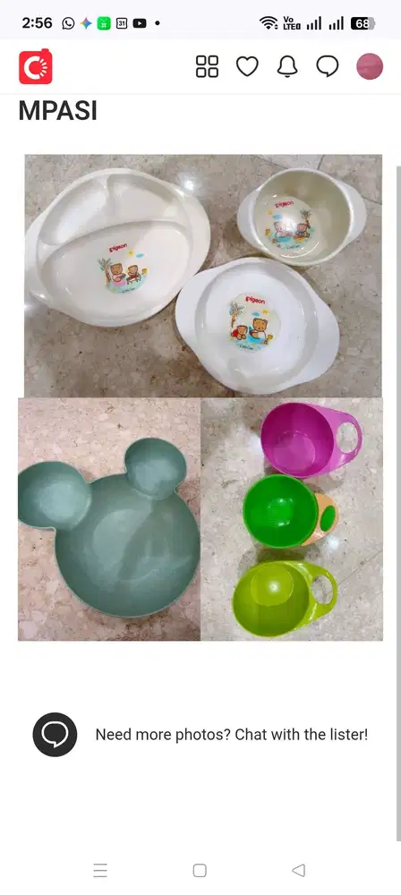 3 PIGEON SET PIRING MAKAN, 1 PIRING BOWL KEPALA MICKEY, 3 BOWL MPASI