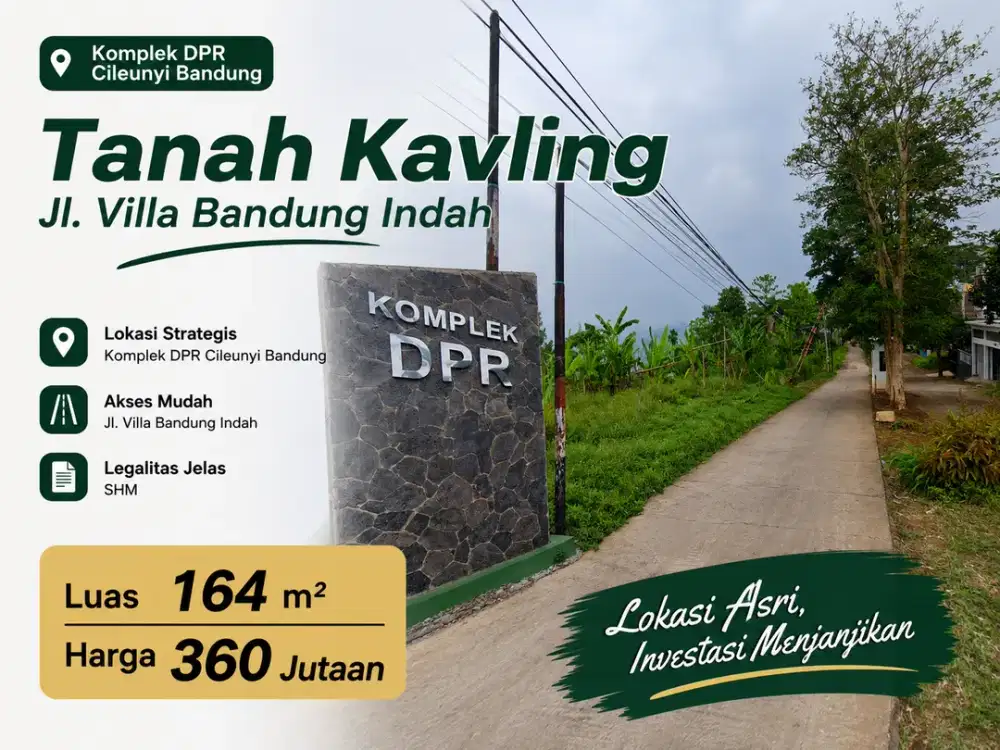 Cari Tanah Luas di Cileunyi? Kavling SHM 164 m² 360 Jutaan di Komplek DPR Villa Bandung Indah