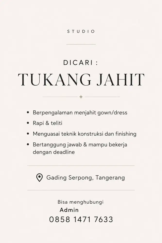 DICARI TUKANG JAHIT