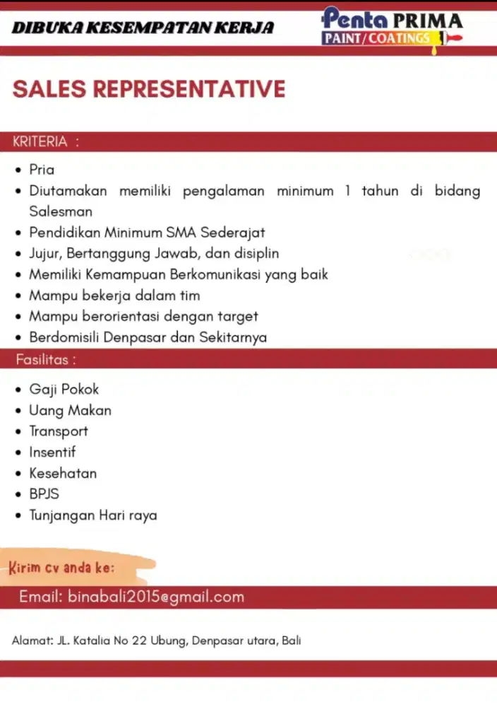 Dicari segera sales cat