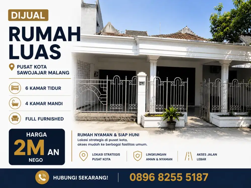 DIjual rumah Luas 6KT 4KM Pusat Kota Sawo Jajar Malang — Cocok untuk Keluarga Besar!