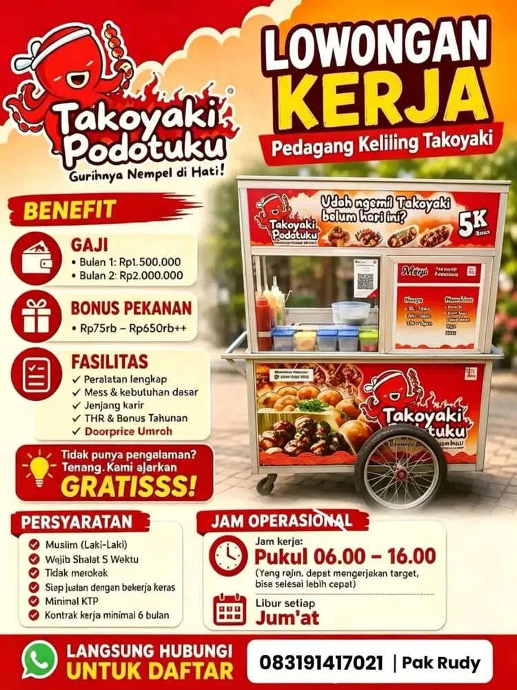 LOWONGAN PEDAGANG KELILING MARTABAK MINI dan TAKOYAKI PODOTUKU