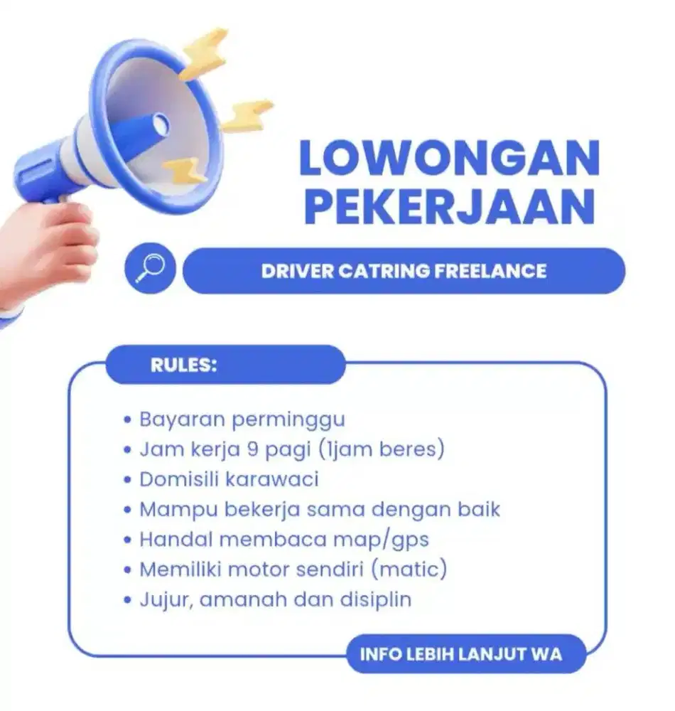 Driver Freelance catring jam 9 Pagi