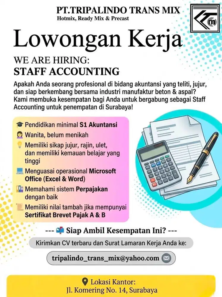 Dicari akuntan pajak untuk kantor di surabaya