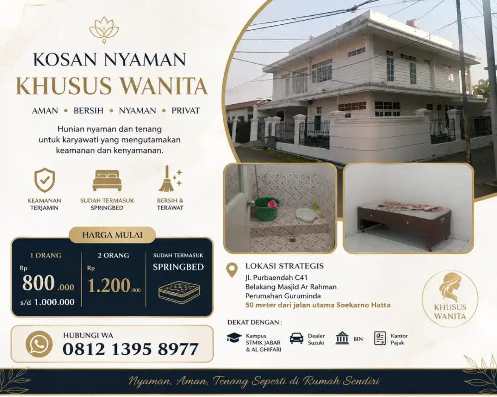 Kos khusus wanita karyawan atau mahasiswi bisa berdua