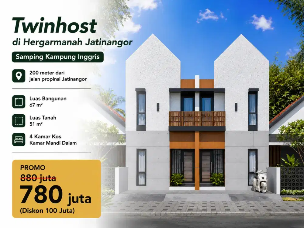 Cari Kos di Jatinangor? Twinhost 4 Kamar Cuma 780 Juta 4 menit dari kampus Unpad