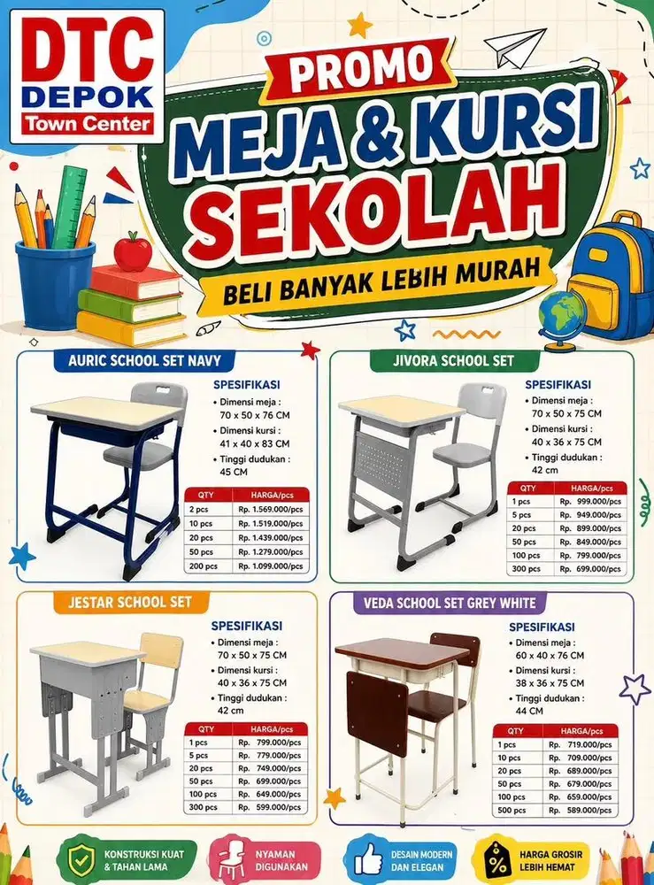 jual meja kursi set sekolah sd smp sma murah