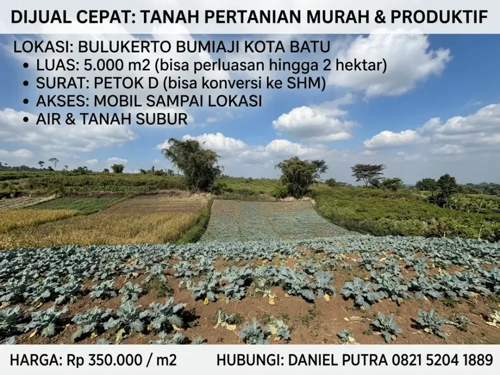 Tanah pertanian murah dan produktif di bulukerto bumiaji kota batu