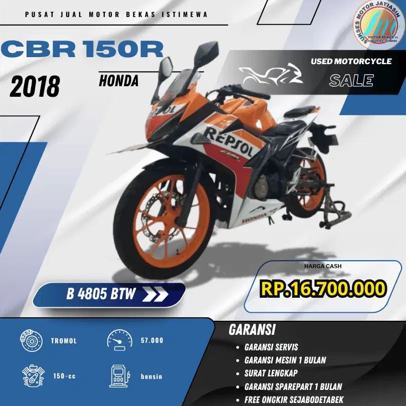 HONDA CBR 150R 2018  BISA PAYMENT CC & SPYLATER KREDIVO(SUKSESMOTOR)