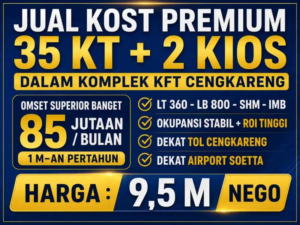 JUAL KOST KOSAN 35 KAMAR KOMPLEK KFT CENGKARENG JAKARTA BARAT