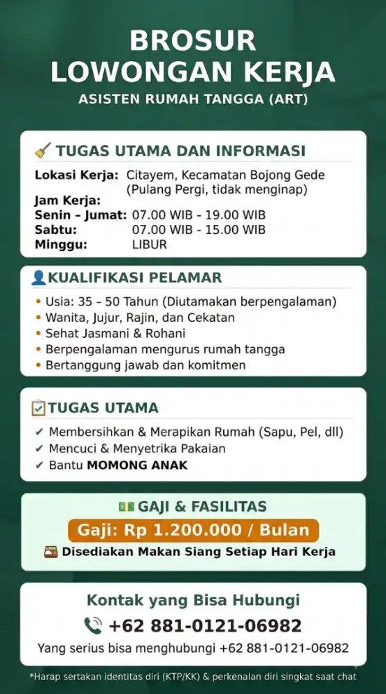 LOKER ASISTEN RUMAH TANGGA