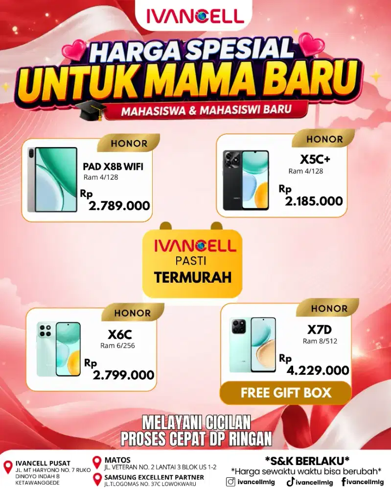 HONOR HARGA TERMURAH PROMO MAHASISWA BARU MALANG CICILAN BUNGA RENDAH