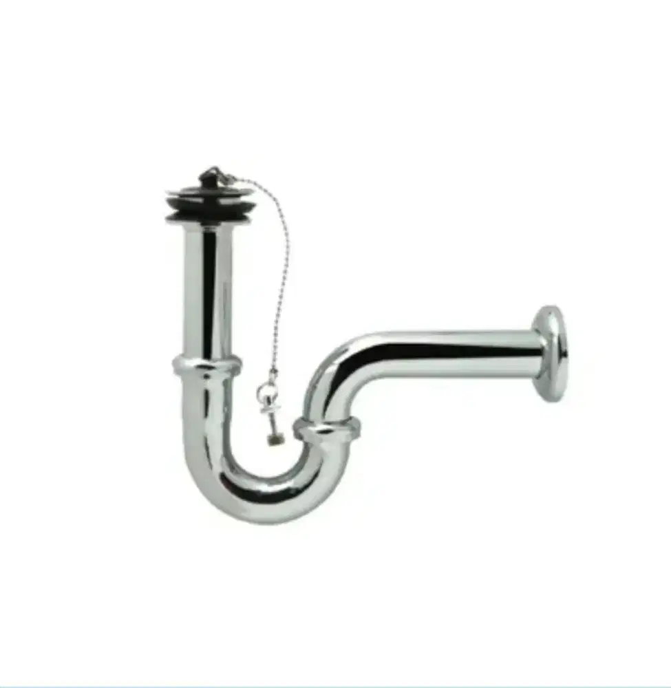WASSER Siphon P Trap Waste Plug & Chain BTW Chrome Kuningan Anti Karat