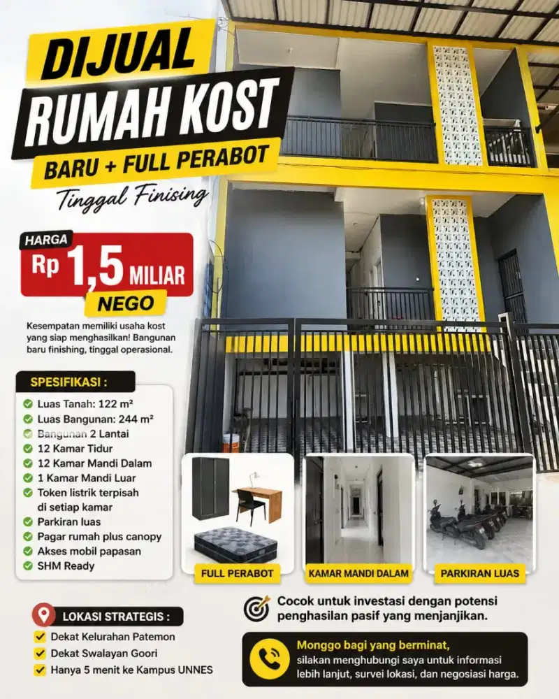 SIAP JADI JURAGAN KOST SIAP DI TEMPATI FULL PERABOT SHM READY