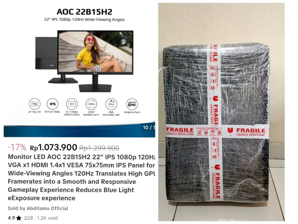 Monitor AOC 22 Inch IPS 120 Hz Full HD New