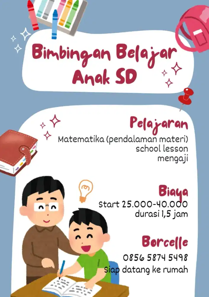 Menyediakan jasa, Les privat anak TK & SD bisa datang ke rumah.