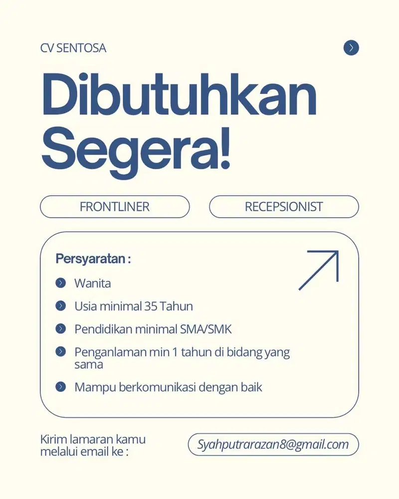 OPEN RECRUITMENT FRONTLINER RECEPSIONIST HOTEL