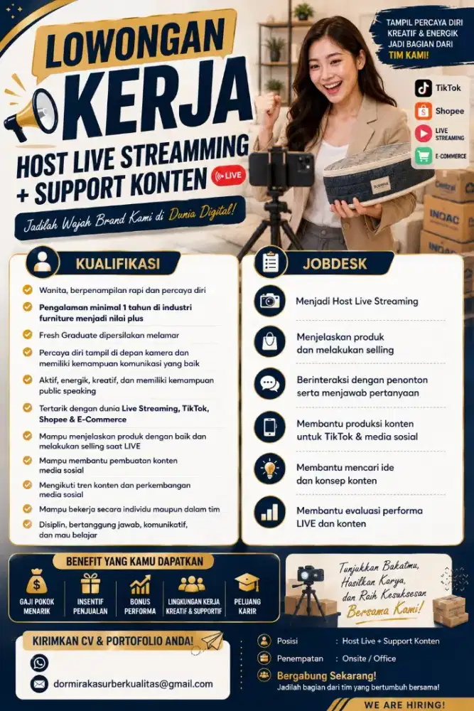 Lowongan Pekerjaan Host Live Streaming + Support Konten