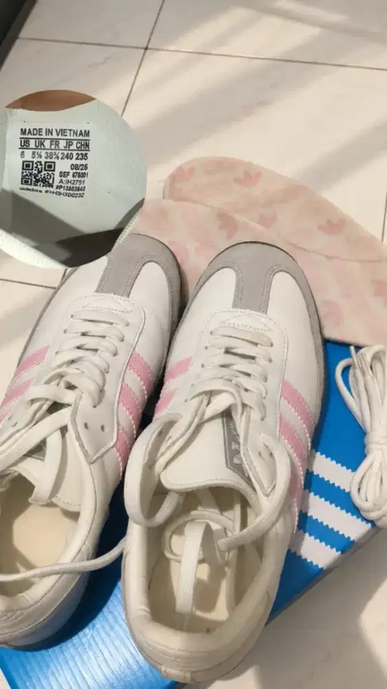 sepatu Adidas samba ORI UK 38 warna pink putih