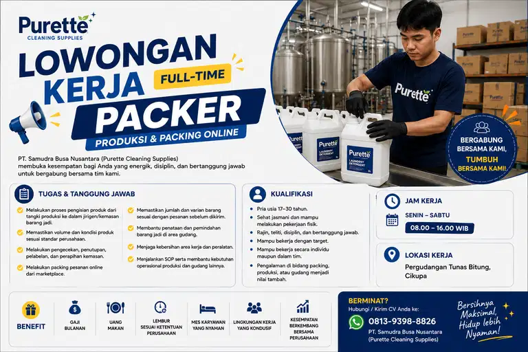 LOWONGAN KERJA — PACKER & OPERATOR PRODUKSI TUNAS BITUNG , CIKUPA