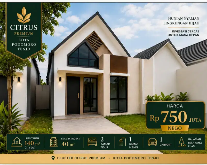 Rumah LT 140m Cluster Citrus Kota Podomoro Tenjo Siap Huni