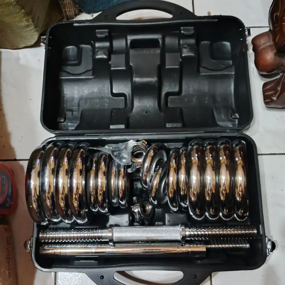 Barbell/dumbell set besi 30kg silver chrome