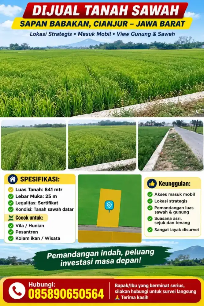 Tanah di jual cepat lokasi masuk mobil di sapan cianjur