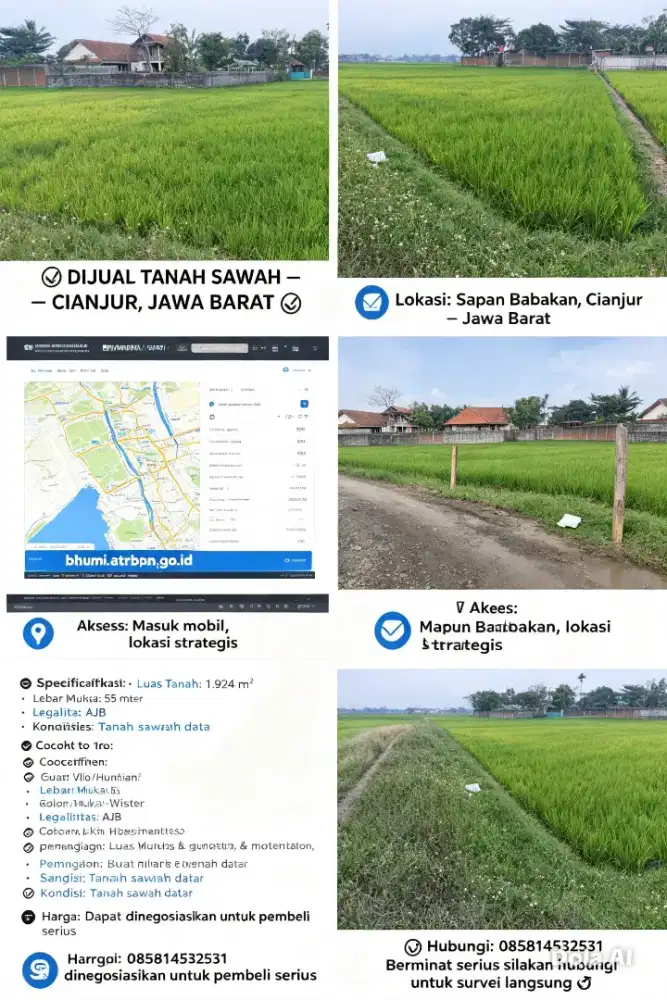 Tanah di jual lokasi masuk mobil lokasi di sapan babakan cianjur
