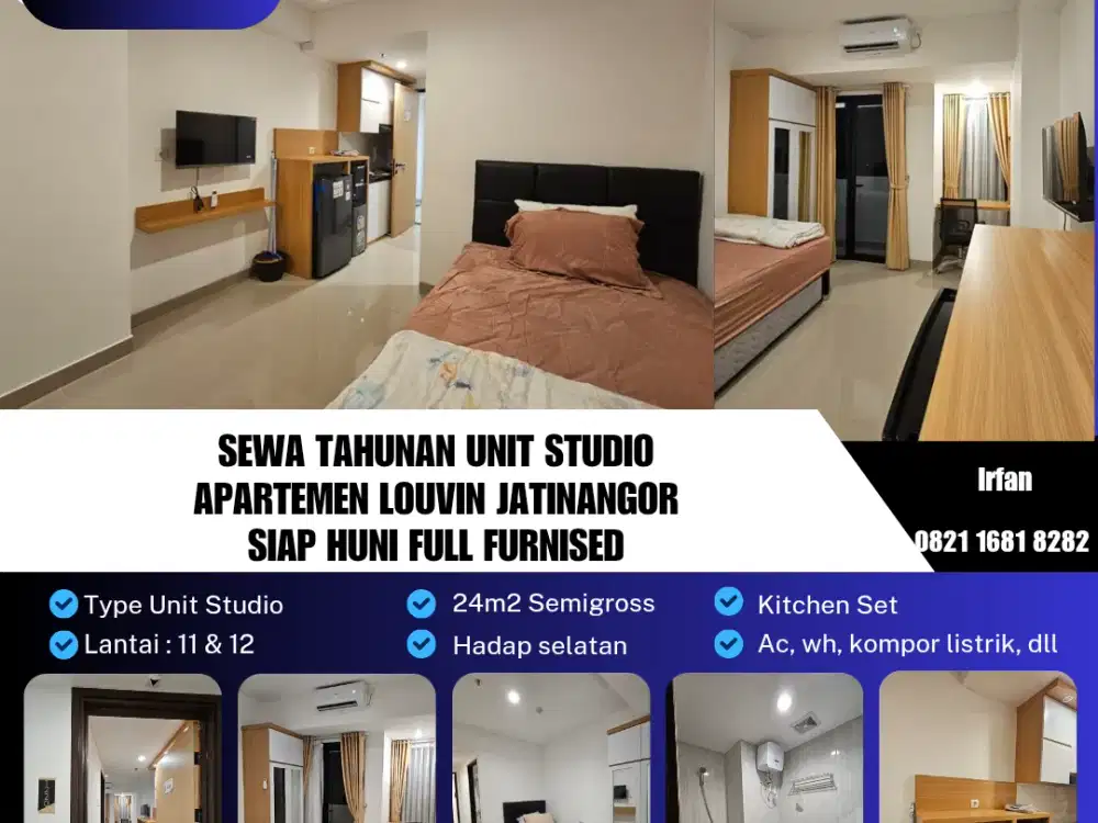 Sewa Tahunan Unit Studio
Apartemen Louvin Jatinangor
Siap Huni Full Furnised