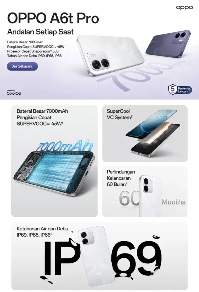 Dijual hp Oppo A6t pro 5G 8/256 kondisi Baru masih segel
