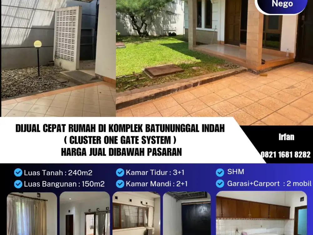 Dijual Cepat Rumah Di Komplek Batununggal indah ( Cluster Jelita )
( Cluster One Gate System )
Harga Jual Dibawah Pasaran