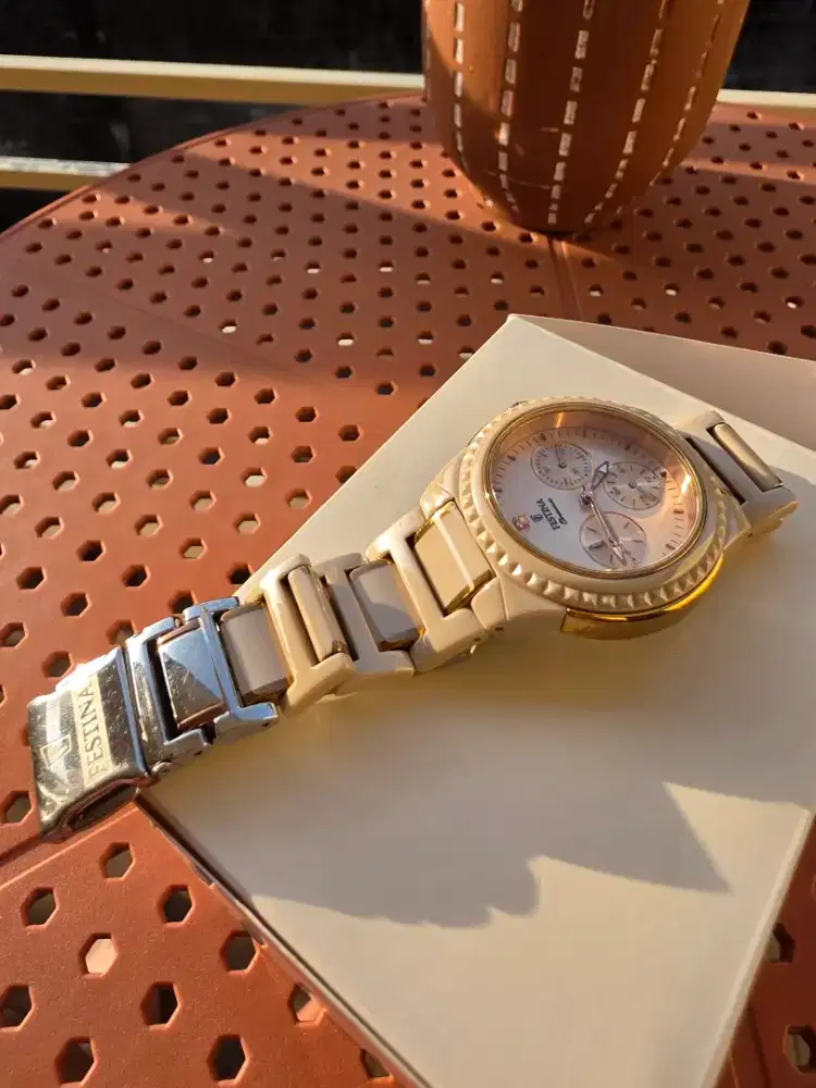 Jam Tangan Wanita Original Second Festina Ceramic Cream Rose Gold