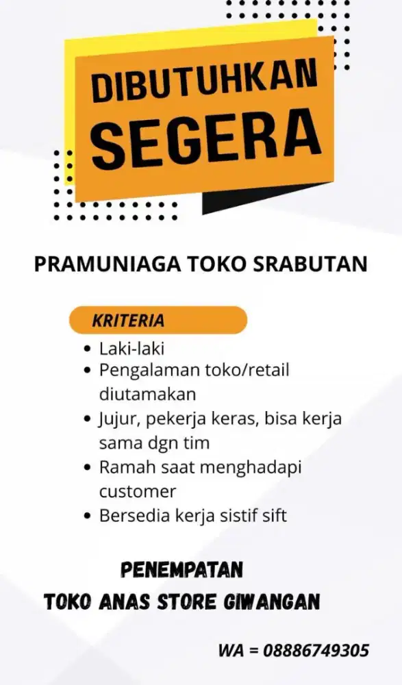 Lowongan karyawan toko