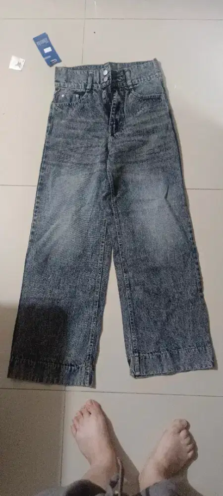 Celana Baggy Jeans Kulot Tulang Highwaist Loose Lipat Bawah Vintage