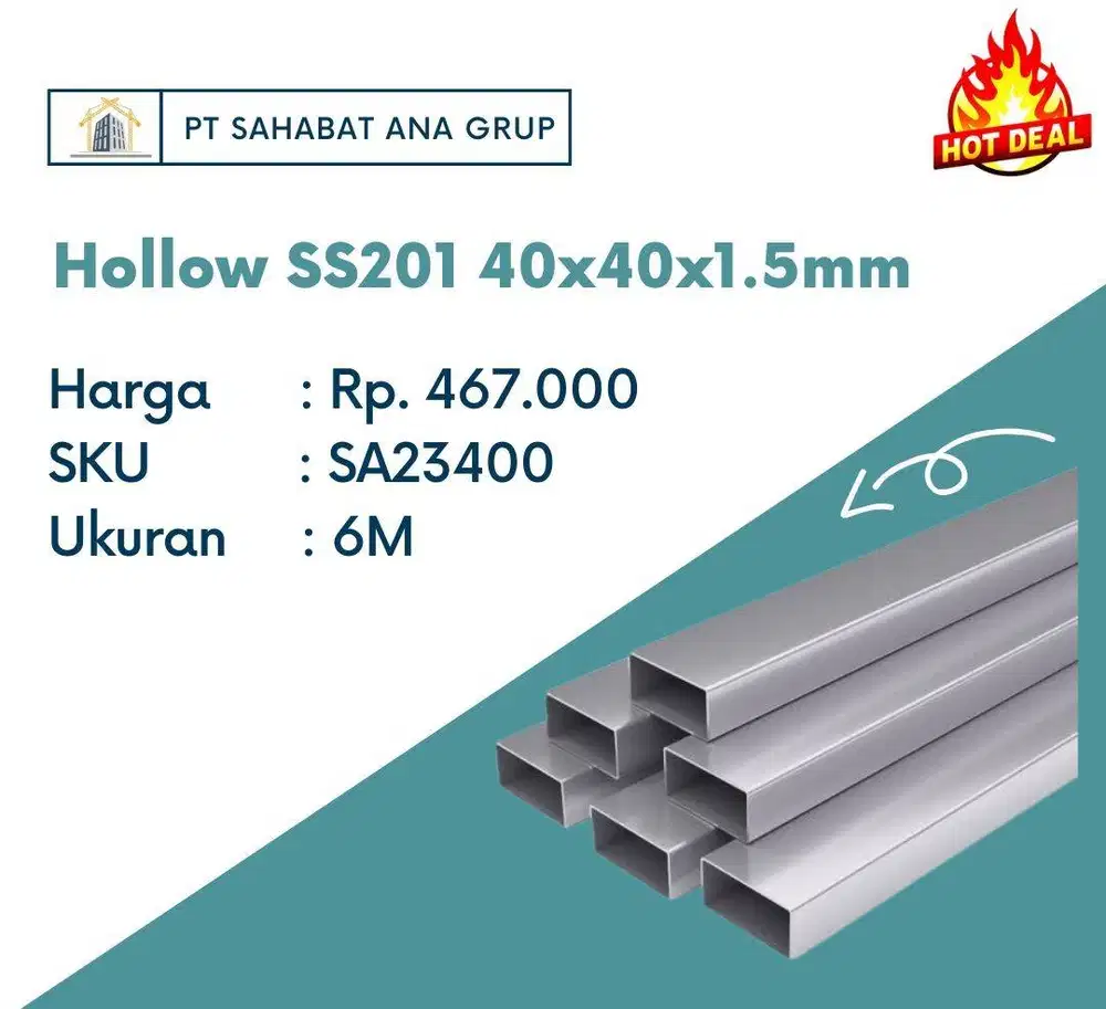 Hollow SS201 40x40x1.5mm