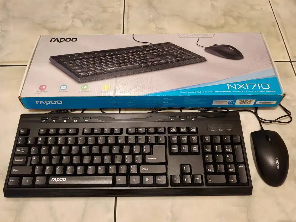 Combo Keyboard Mouse USB For Office Rapoo NX1710 Fullset Second Gan