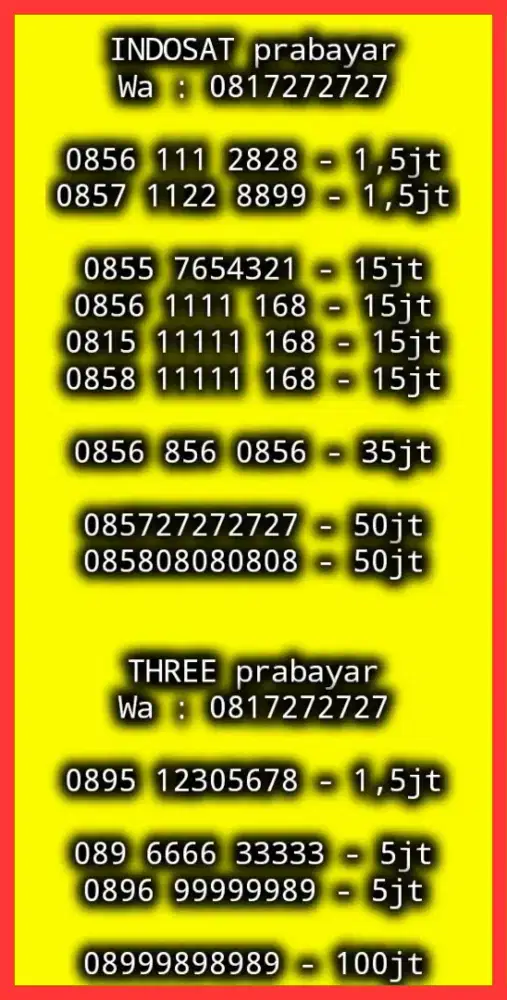 NOMOR CANTIK INDOSAT n THREE