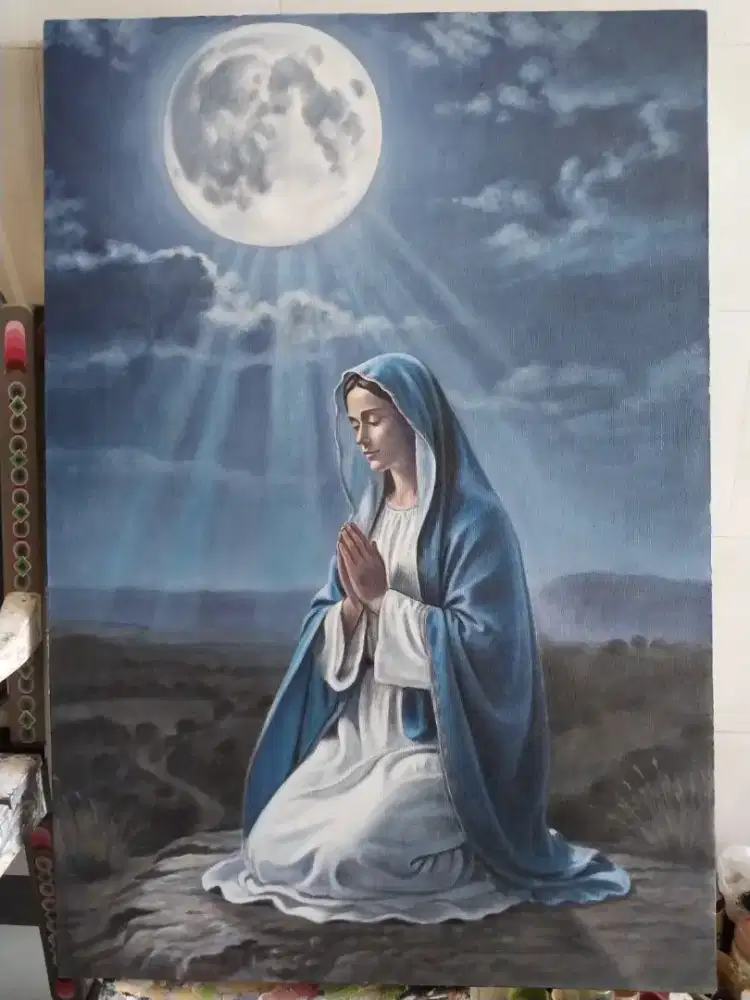 Dijual lukisan kanvas bunda maria 90x130 cm