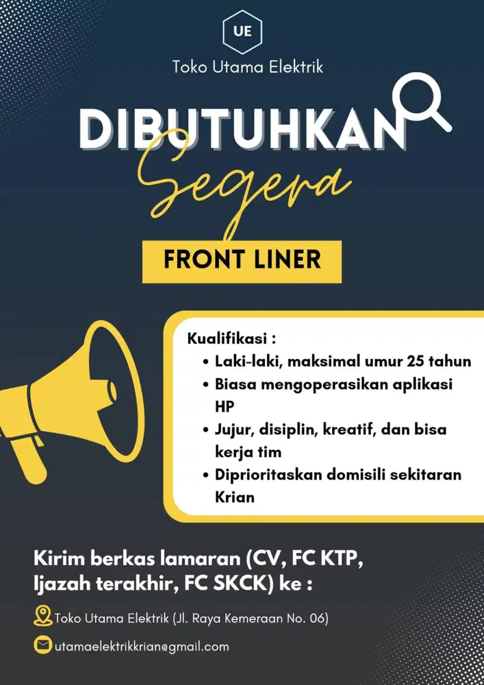LOWONGAN POSISI PENJUALAN DI TOKO LISTRIK KRIAN