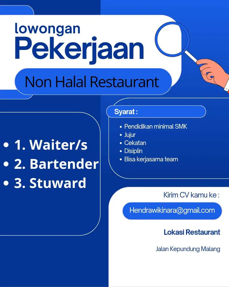 Lowongan pekerjaan untuk reso NON Halal