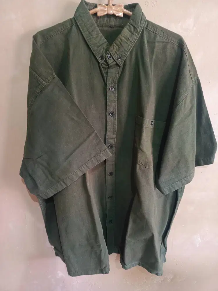 Kemeja Lengan Pendek Warna Hijau Ukuran BigSize Bahan Bagus Mulus