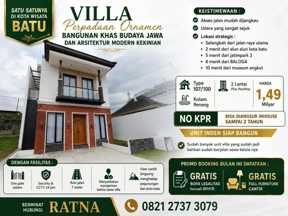 Villa Modern Tropical Javanese Mewah — Hanya 2 Menit ke Alun-Alun kota batu