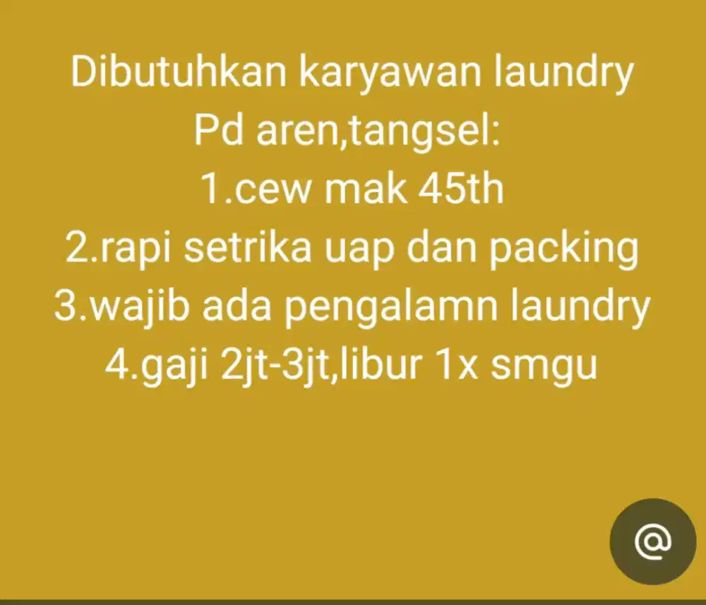 Dibutuhkan karywan laundry