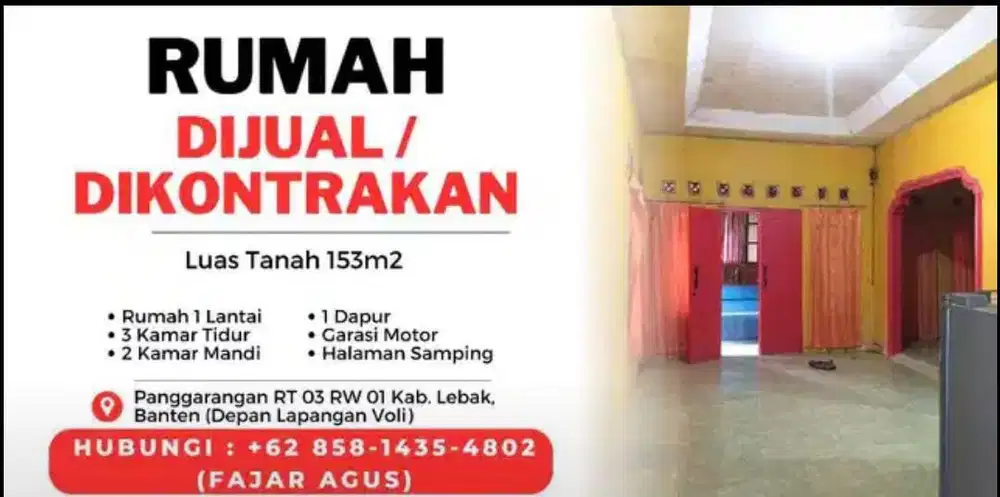 JUAL RUMAH LUAS BERSERTIFIKAT DEKAT PANTAI SAWARNA