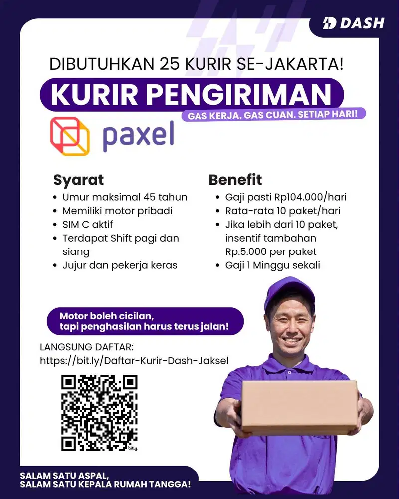 LOWONGAN KURIR MOTOR PAXEL Lok. SAHARJO, TEBET, JAKSEL